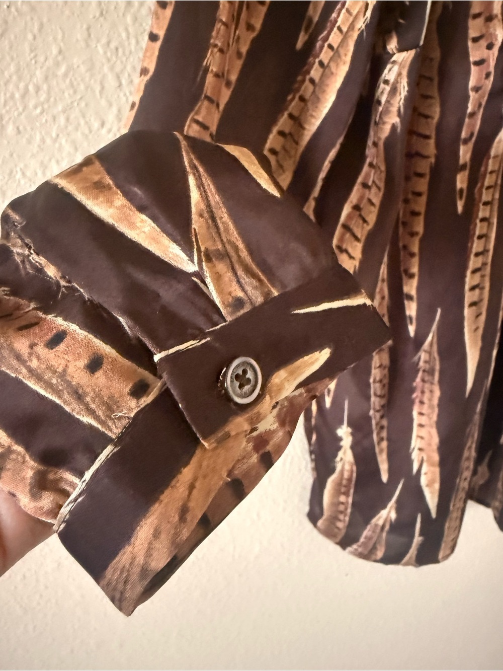 Michael Kors Brown and Tan Feather-Print Button Blouse - Picture 6 of 9